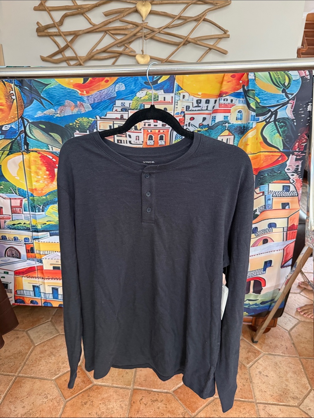 Vince Black Long-Sleeve Henley Shirt